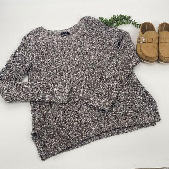 AEO amazingly soft chunky knit oversized marled side slit crew sweater small gre - Picture 1 of 13